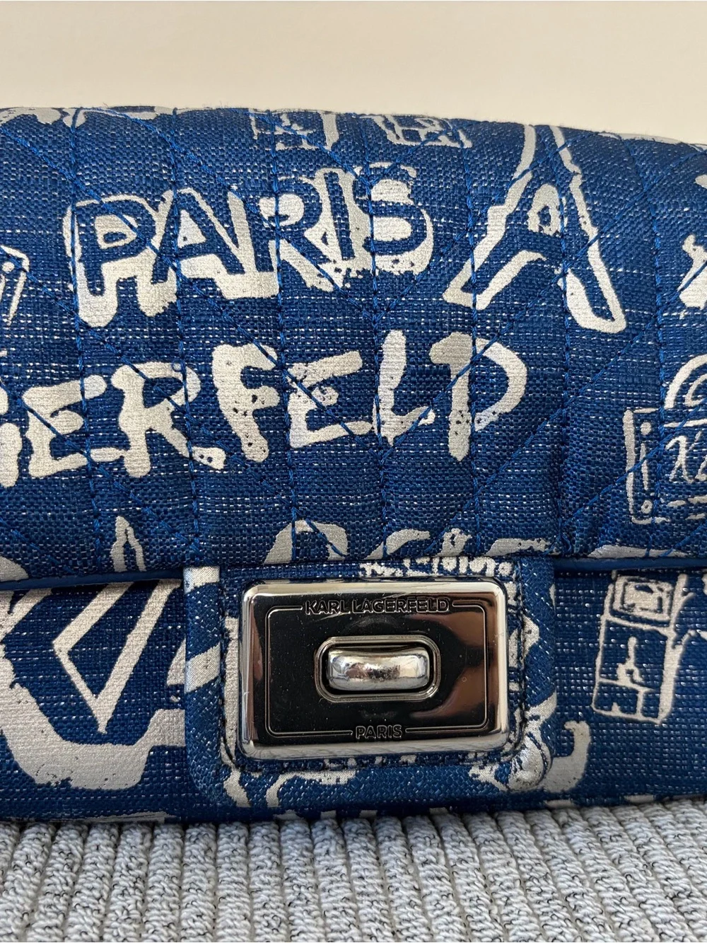 Authentic Karl Lagerfeld Blue and Silver Graffiti Crossbody Bag